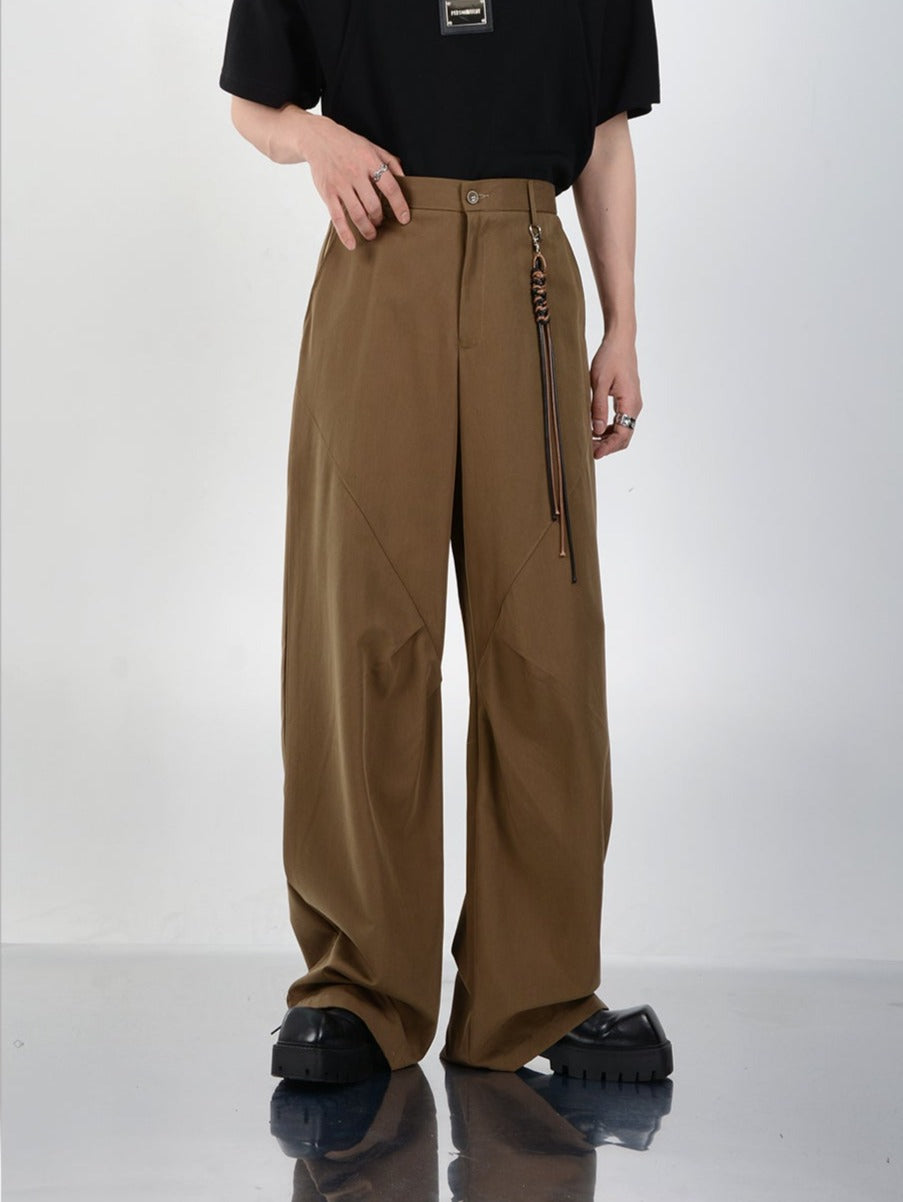 Clean-fit pleated wide-leg casual pants