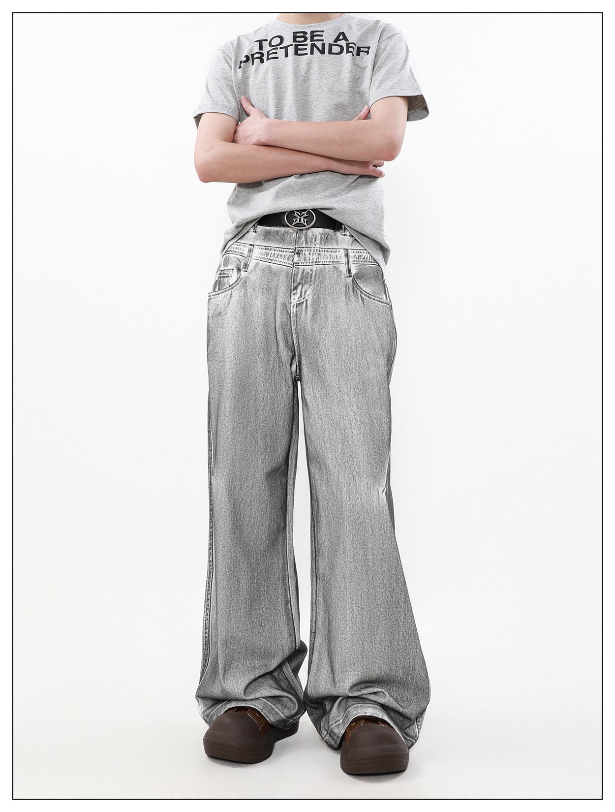 Retro Washed Dirty Double Waist Design Jeans