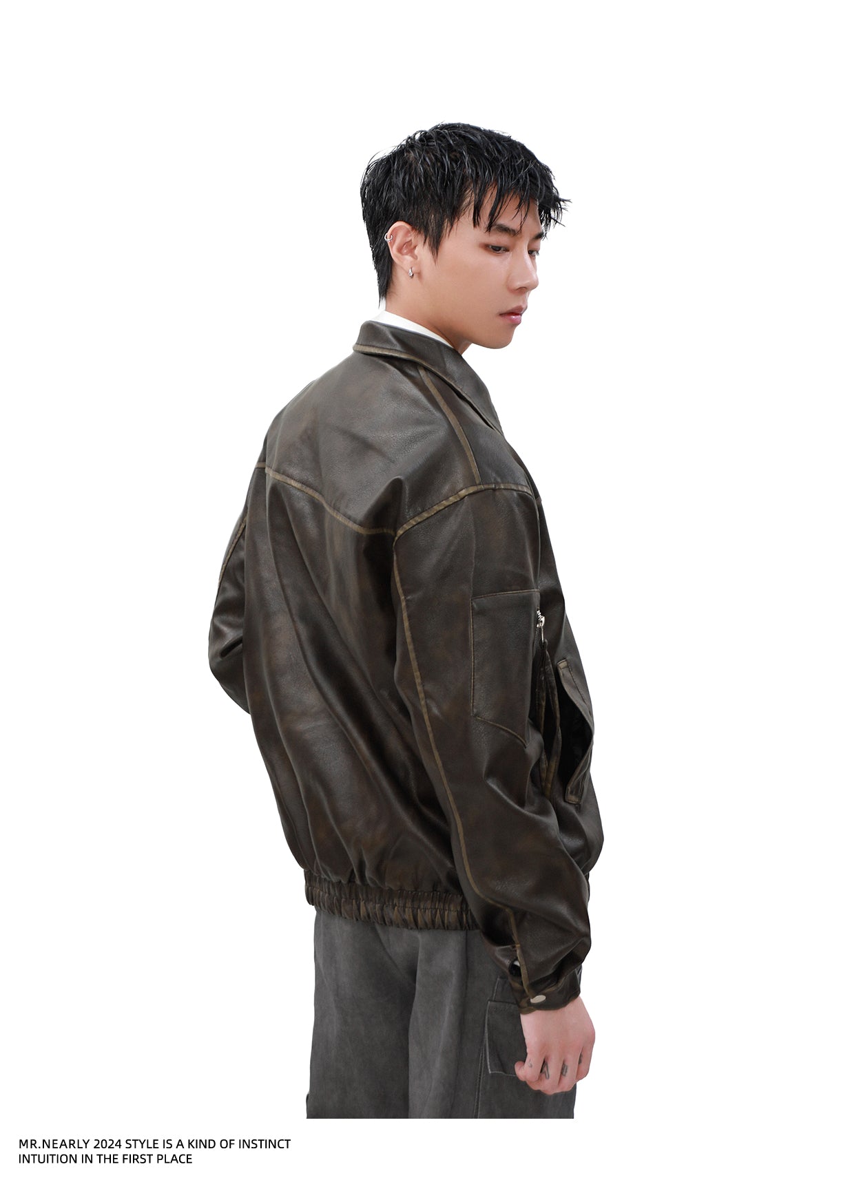Street lapel leather jacket