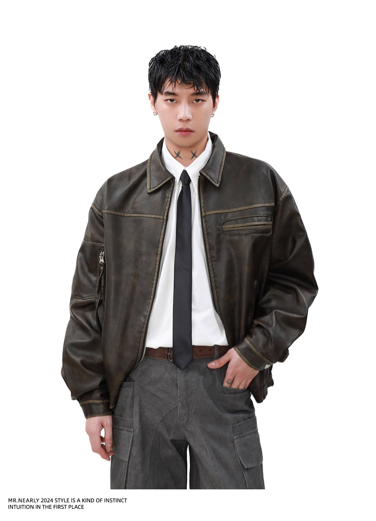 Street lapel leather jacket