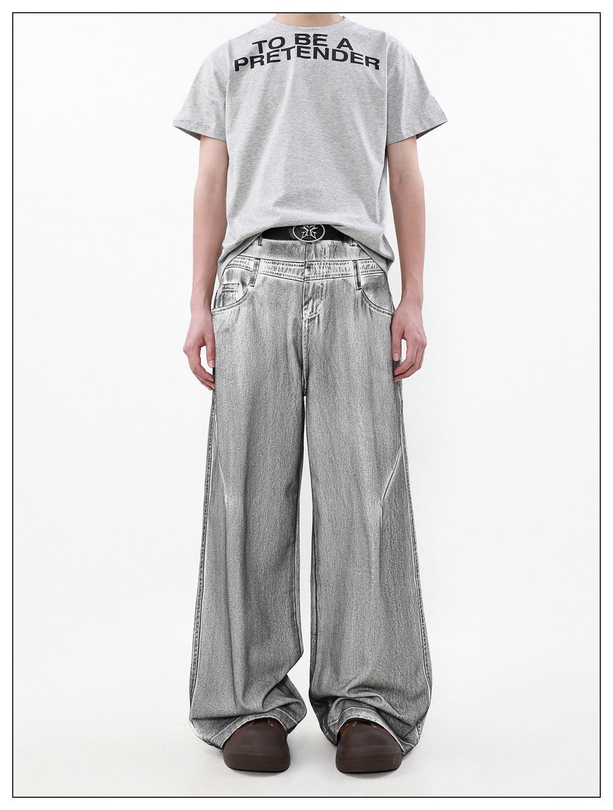 Retro Washed Dirty Double Waist Design Jeans