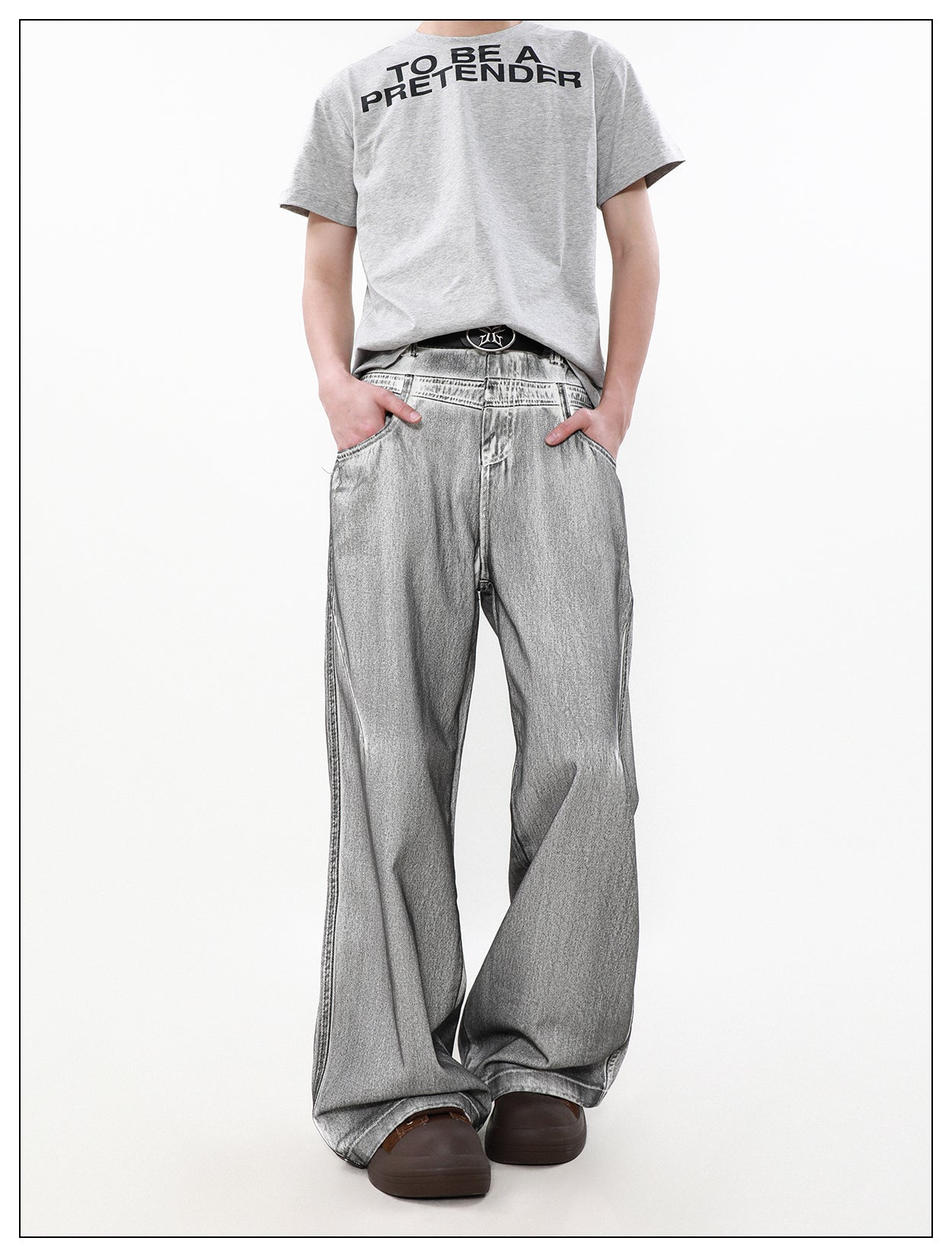 Retro Washed Dirty Double Waist Design Jeans
