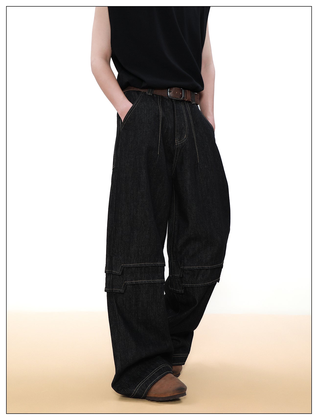 Roof Fit Retro Splicing Stitch Pants