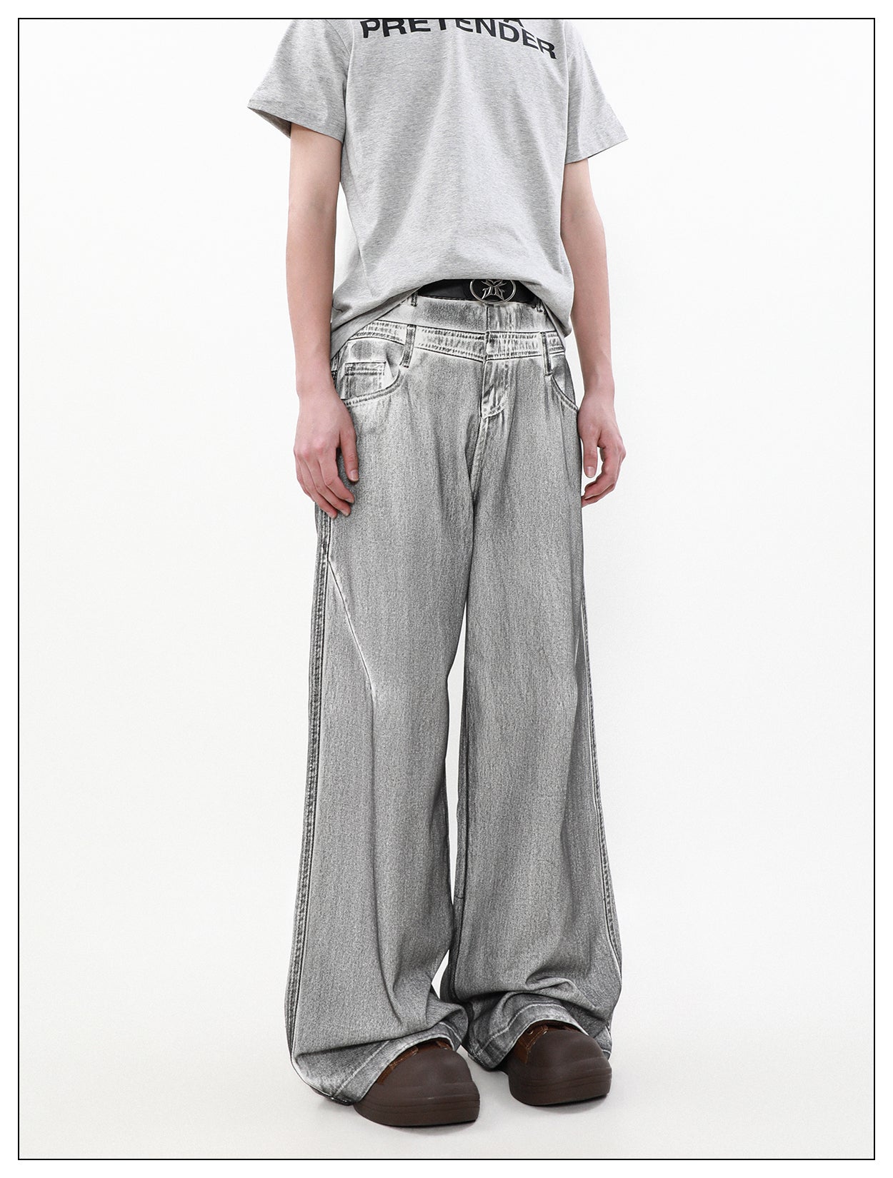 Retro Washed Dirty Double Waist Design Jeans