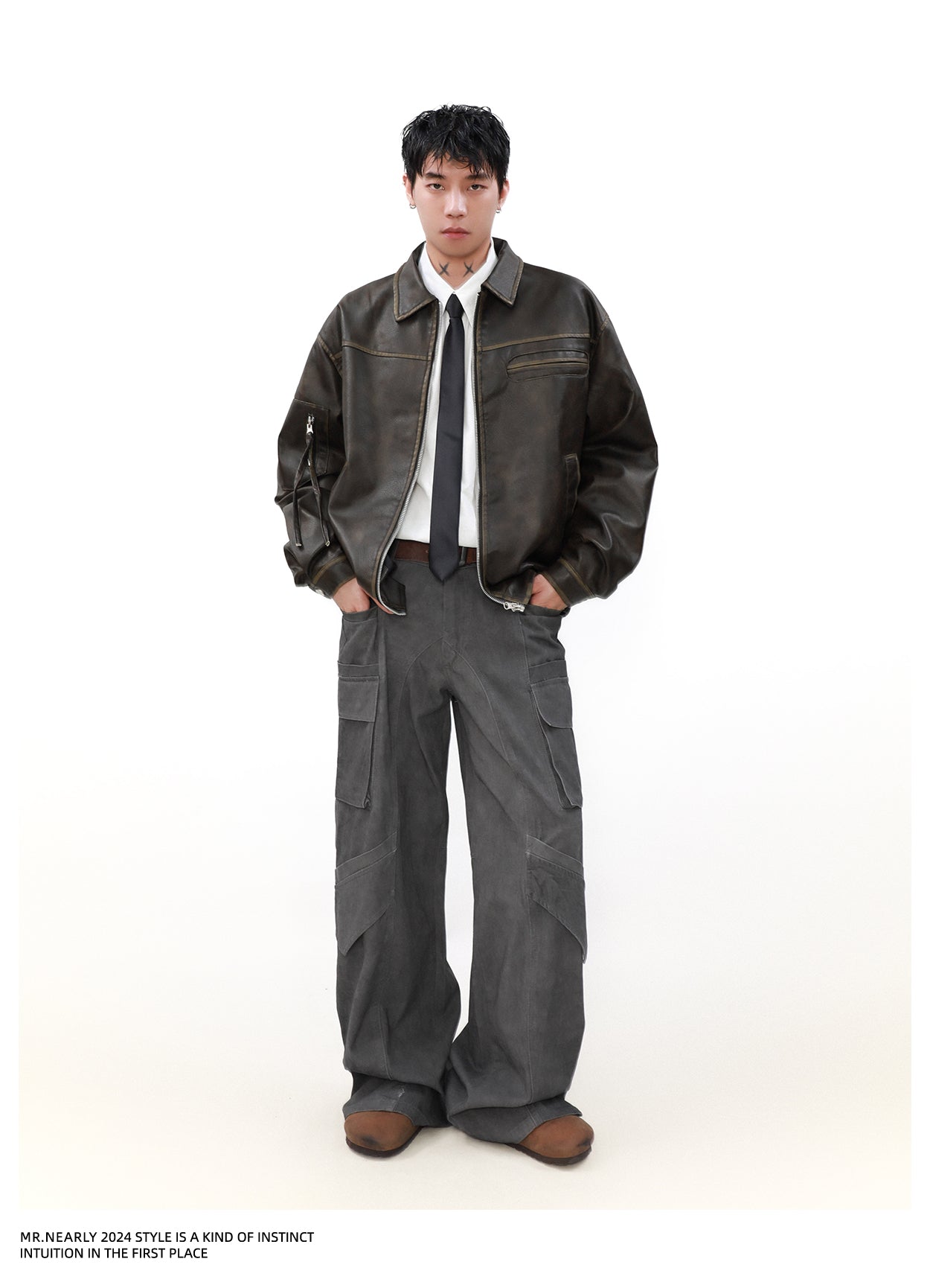 Street lapel leather jacket