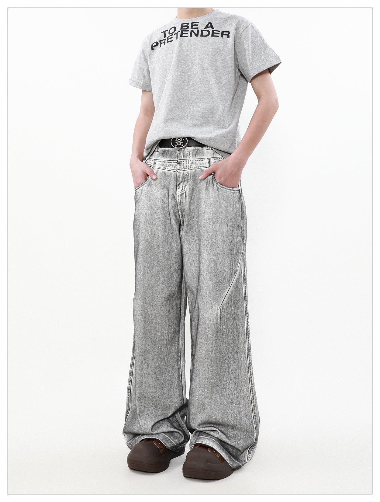 Retro Washed Dirty Double Waist Design Jeans