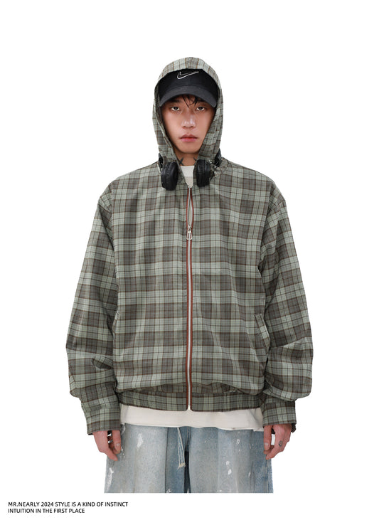 Checkered Zipper Work Jacket