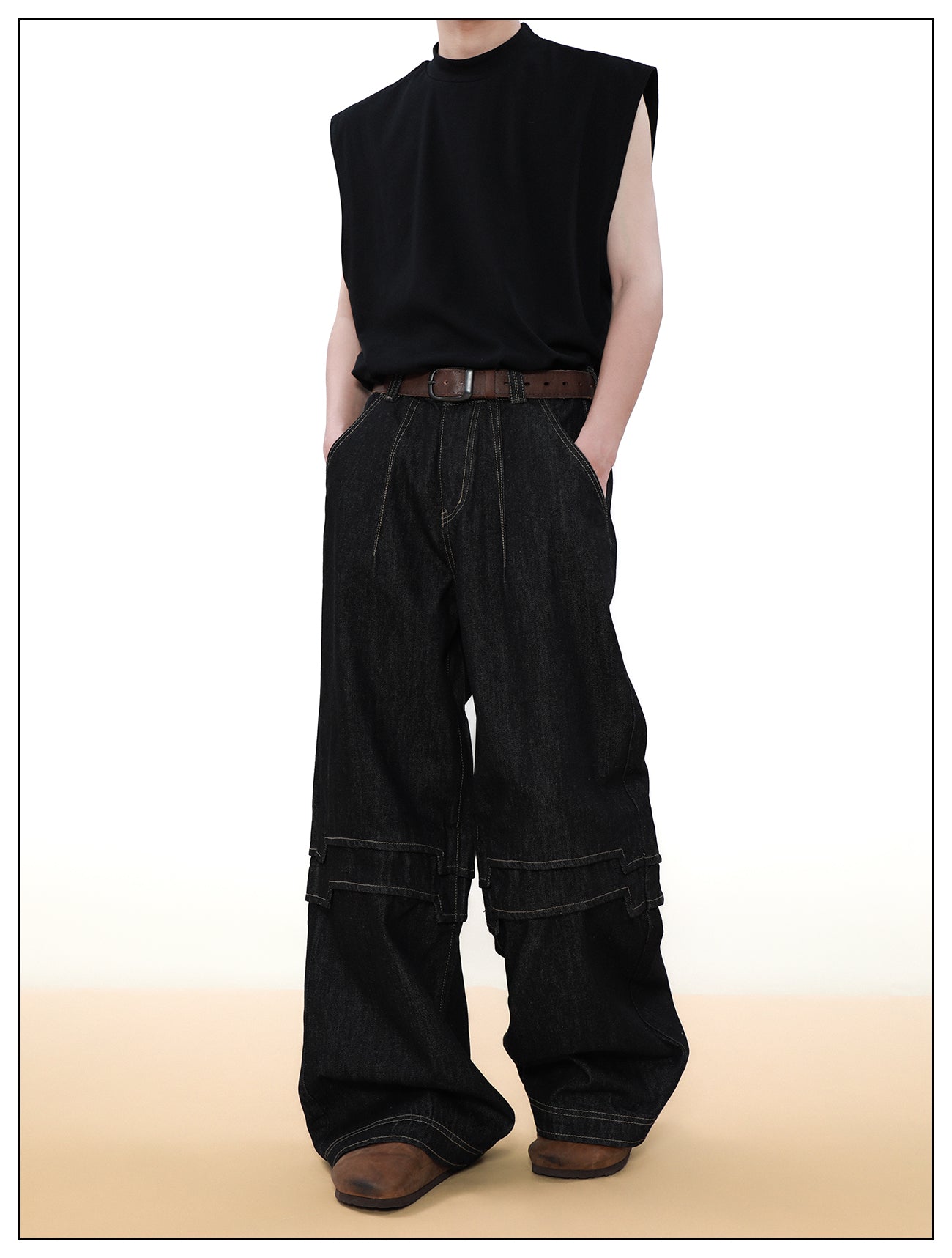 Roof Fit Retro Splicing Stitch Pants