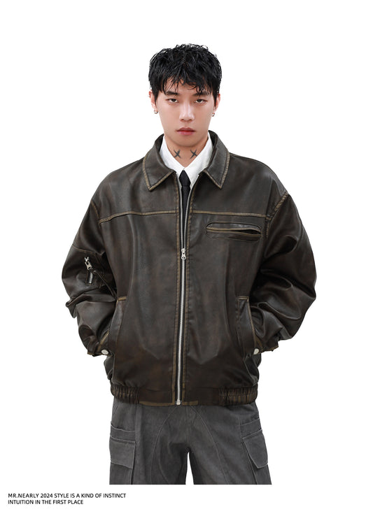 Street lapel leather jacket
