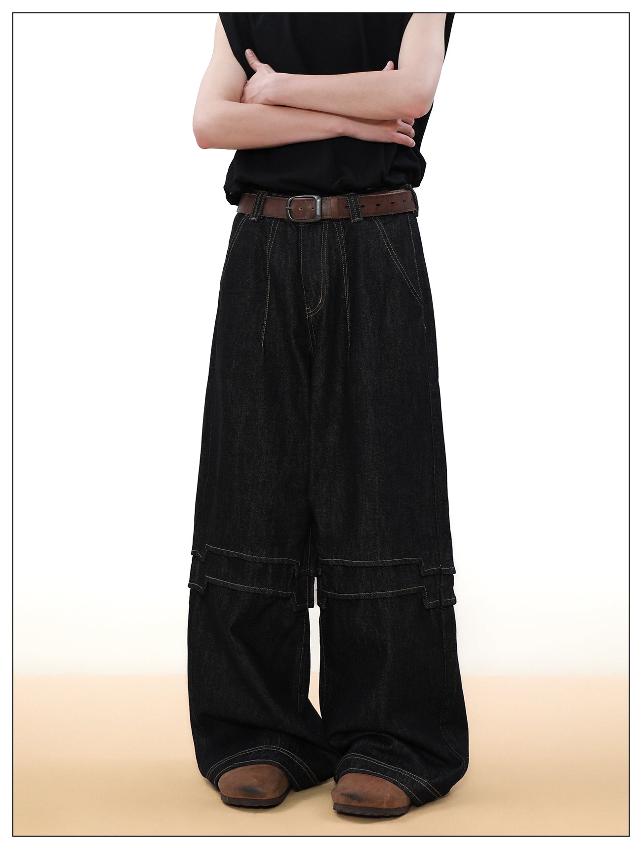 Roof Fit Retro Splicing Stitch Pants