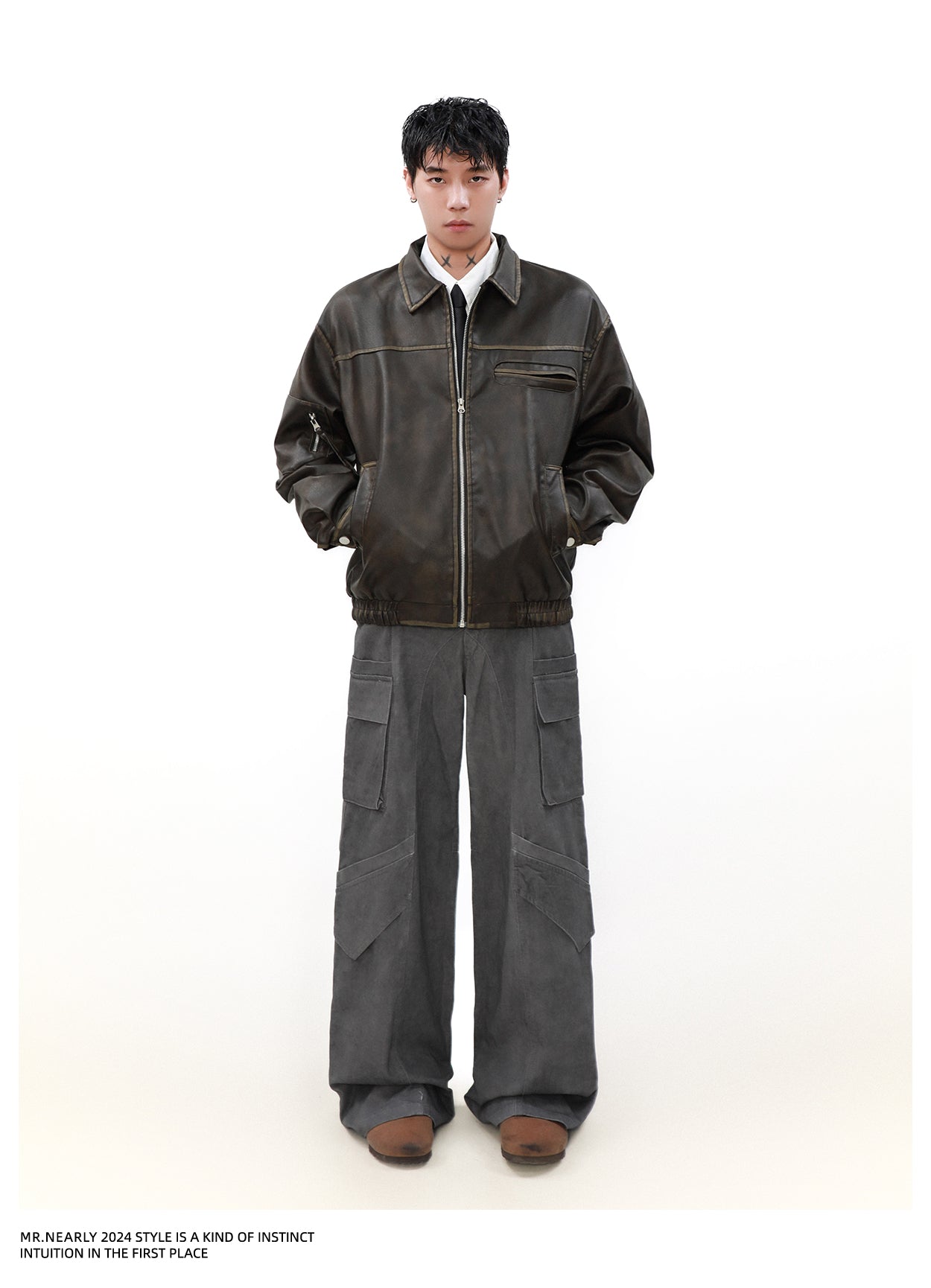 Street lapel leather jacket