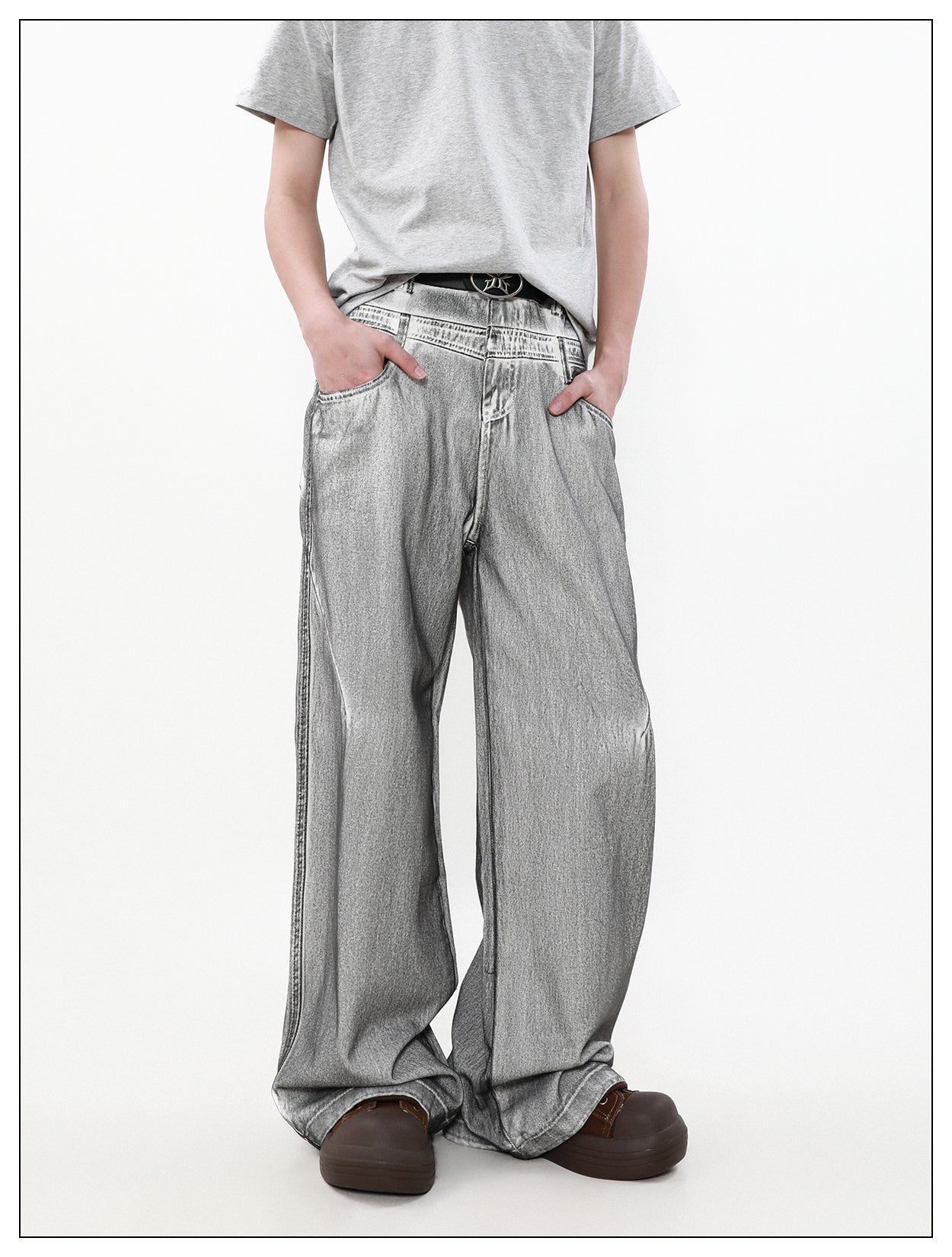 Retro Washed Dirty Double Waist Design Jeans