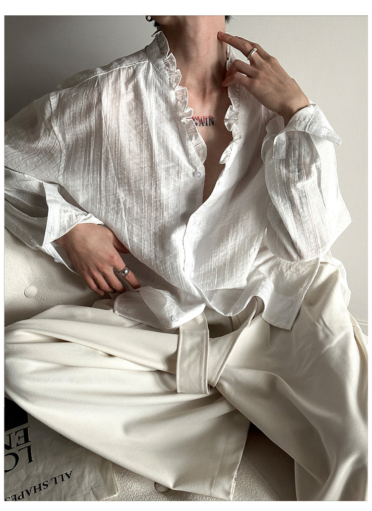 Frilled Lace V-Neck Shirt